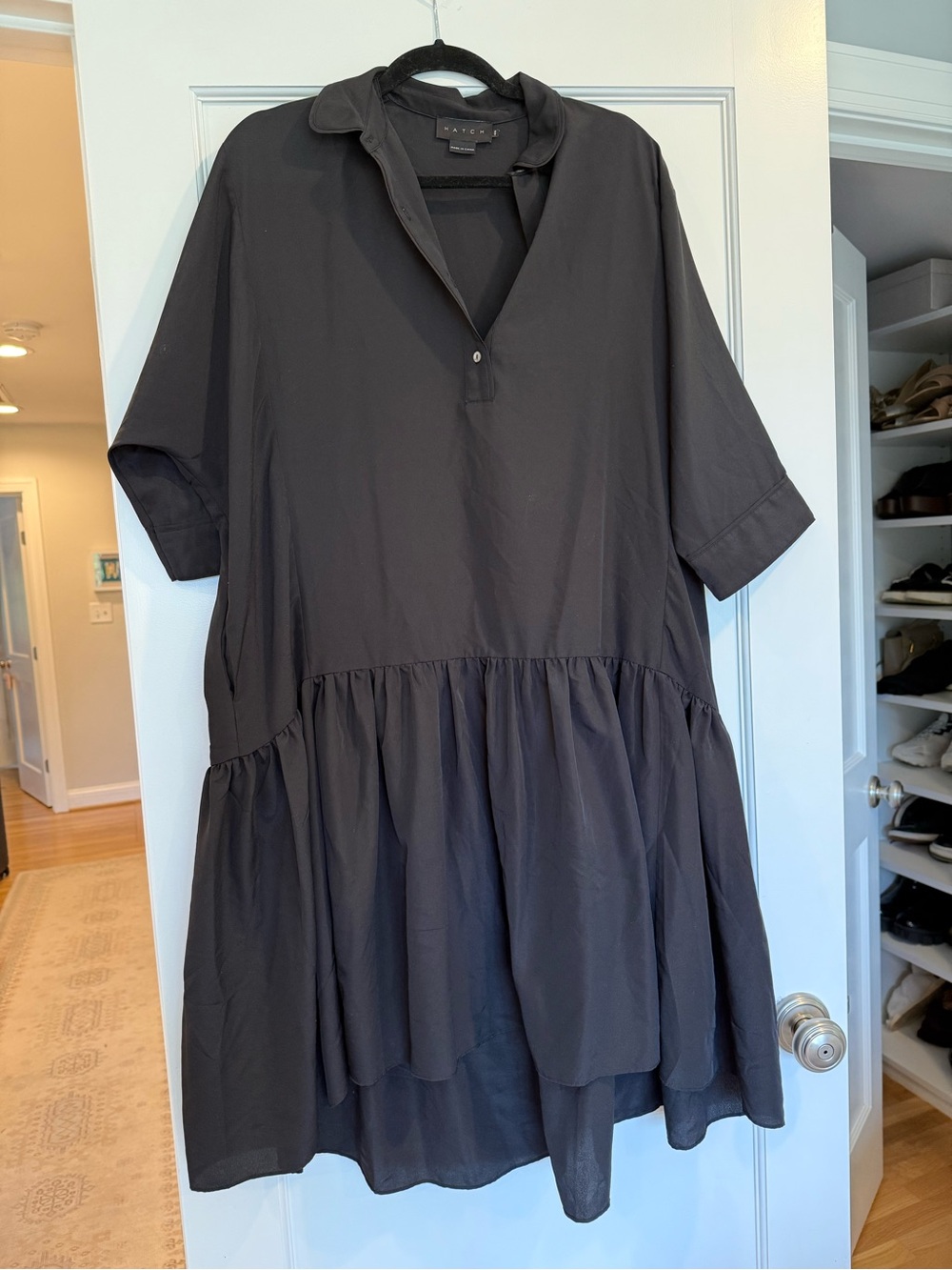 Hatch Black Tiered Collared Mini Dress